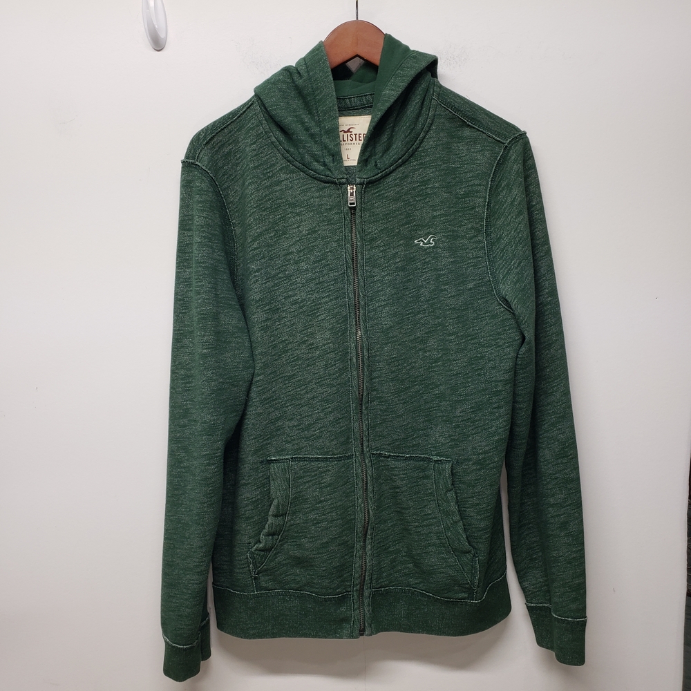 Hollister Full Zip Hoodie Sweatshirt Y2K Large Green Skater Streetwear Grunge